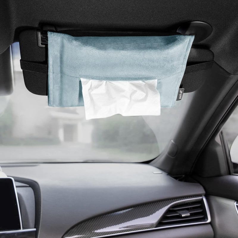 pack all Car Tissue Holder, Premium Microsuede Sun Visor Napkin Dispenser, Wipes Case for Backseat, Vehicle Accessories (Light Blue) - Image 1